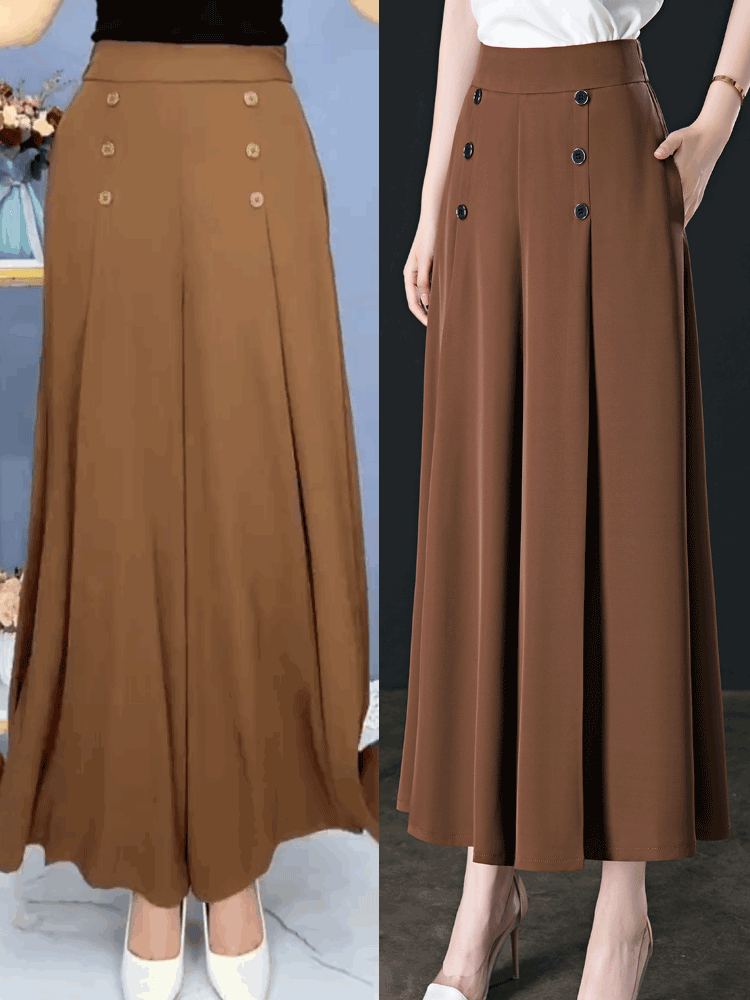 🔥【45-90kg】Falda de pantalón de pierna ancha y cintura alta drapeada a la moda para mujer