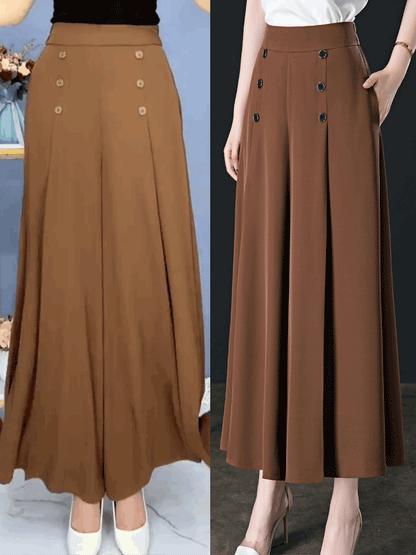 🔥【45-90kg】Falda de pantalón de pierna ancha y cintura alta drapeada a la moda para mujer