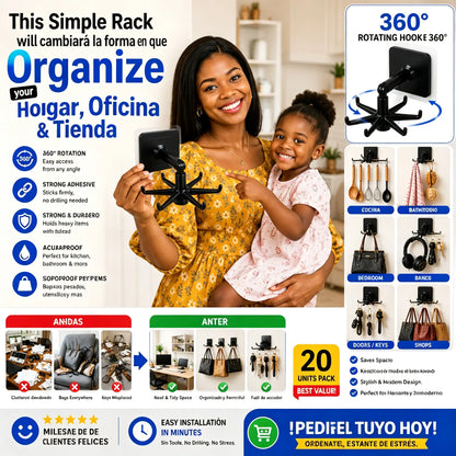🔥【5 negras + 5 blancas】10 por solo 26 euros🏢🚪Estante de almacenamiento de pared con gancho giratorio para cocina (no requiere taladrar)