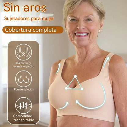 【Juego de 2 piezas】Sujetador sin aros para mujer de tallas grandes | Sujeción completa, cómodo y transpirable | Efecto lifting | Tallas S-4XL (Adecuado para un peso de 35 a 105 kg)