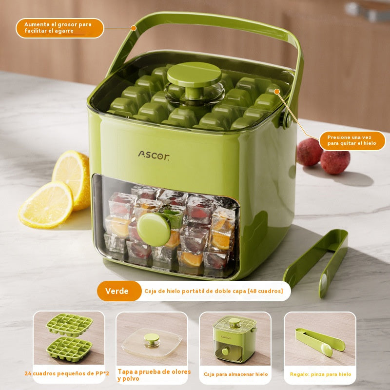 💞¡Ventas superiores a 50 000! 💥🥤🧊 ¡50 % de descuento! Máquina de hielo con función de almacenamiento: produce 48 cubitos a la vez, tapa a prueba de fugas. Apilable, ahorra espacio. Incluye pala y pinzas para hielo 🏖️✅