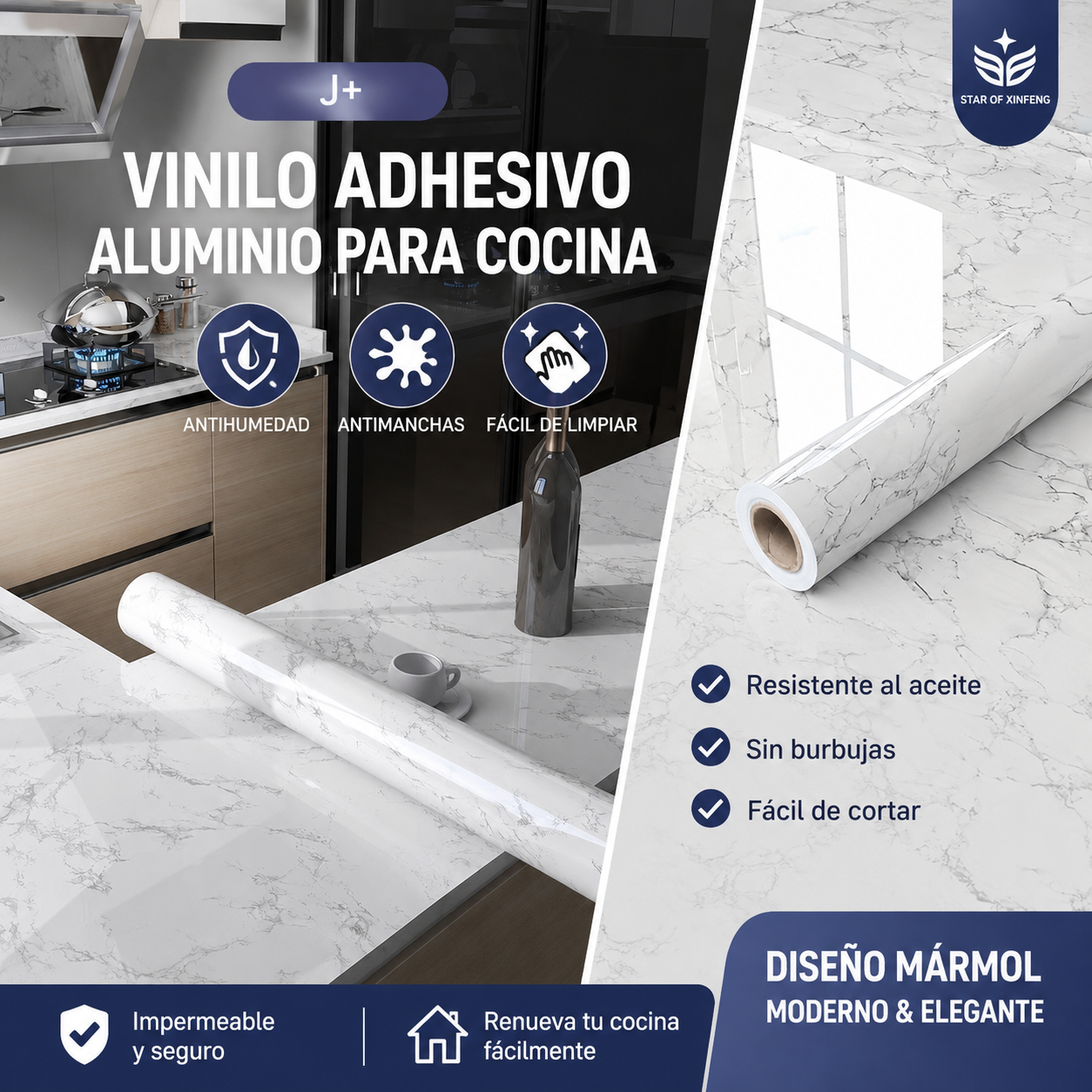 【60cm*5m】🛡️ Lámina Adhesiva de Aluminio Removible – Antigrasa, Resistente al Calor y Fácil de Limpiar