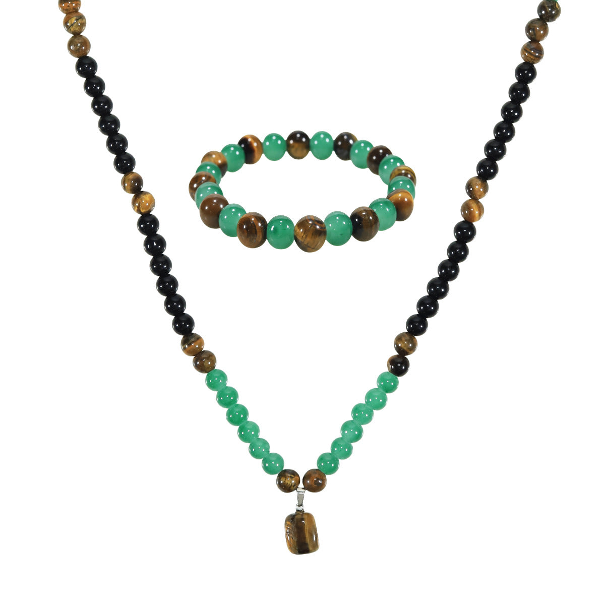 ✨ Collar para atraer dinero con colgante de aventurina verde y ojo de tigre (piedra de cristal curativo)