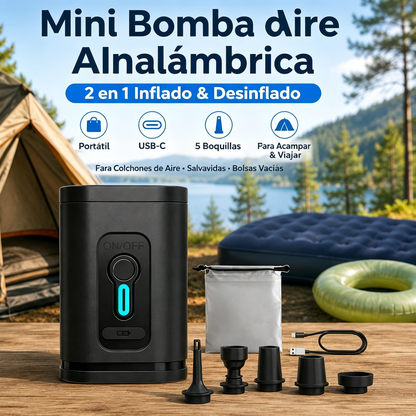 1 unidad 30 euros 🏕️ Bomba de aire recargable para camping – luz LED, inflado rápido, compacta y portátil
