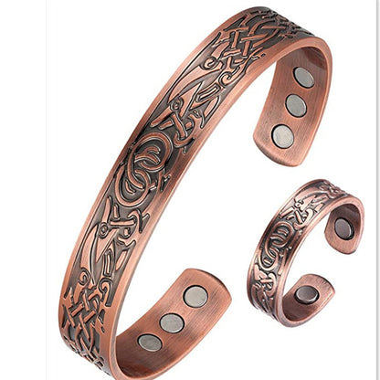 🔥【Pulsera + Anillo】✨Conjunto creativo de pulsera y anillo magnéticos grabados de estilo retro✨