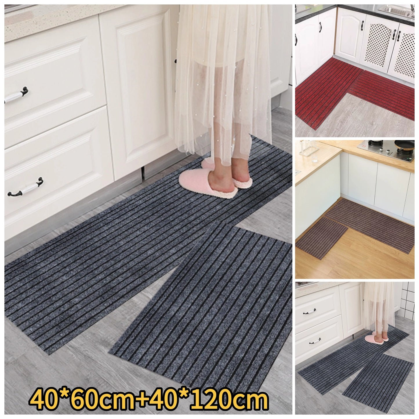 💥(40*60cm+40*120cm) Alfombrilla de cocina con rayas antideslizante que absorbe el agua y el aceite