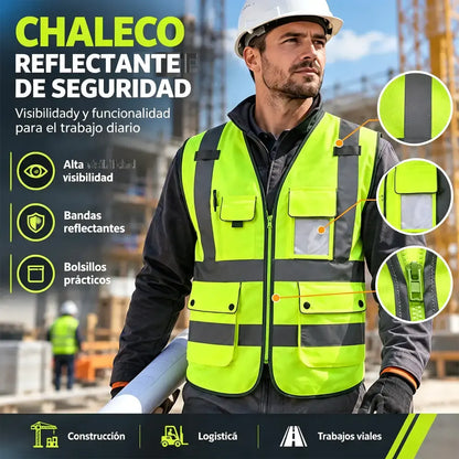 🦺 Chaleco Reflectante de Alta Visibilidad con Bolsillos | Chaleco de Trabajo para Construcción, Carretera y Seguridad Vial