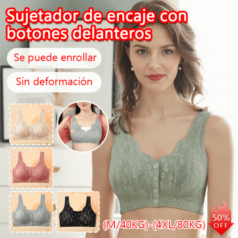 😍Compra 1 y llévate 1 gratis❤️【40-100 kg】2026 Nuevo sujetador de cierre frontal sin aros para mujer, tirantes sin costuras, push-up y antiflacidez