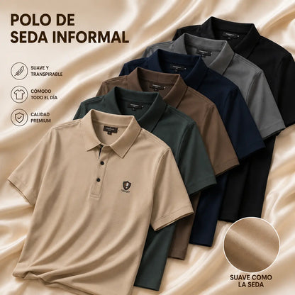 【M-4XL】Verano 2026 Nuevo polo casual con solapa de media manga de seda helada