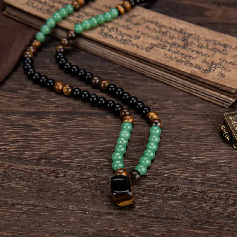 ✨ Collar para atraer dinero con colgante de aventurina verde y ojo de tigre (piedra de cristal curativo)