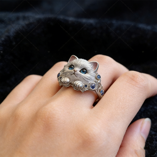 🎁😍🎁😍 2 artículos por 23 euros: sencillo y elegante anillo de gatito de plata 925 con diamantes.