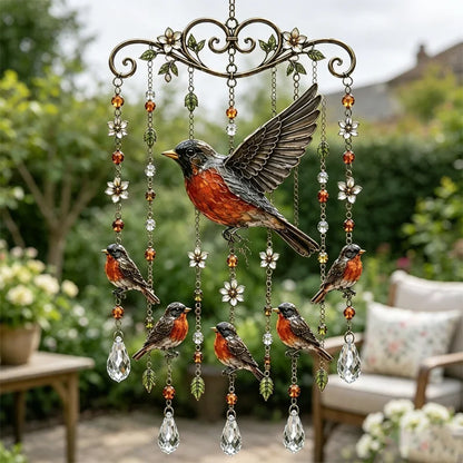 🐦Campanilla de viento de cristal con colibrí y diseño pintado de estilo retro.