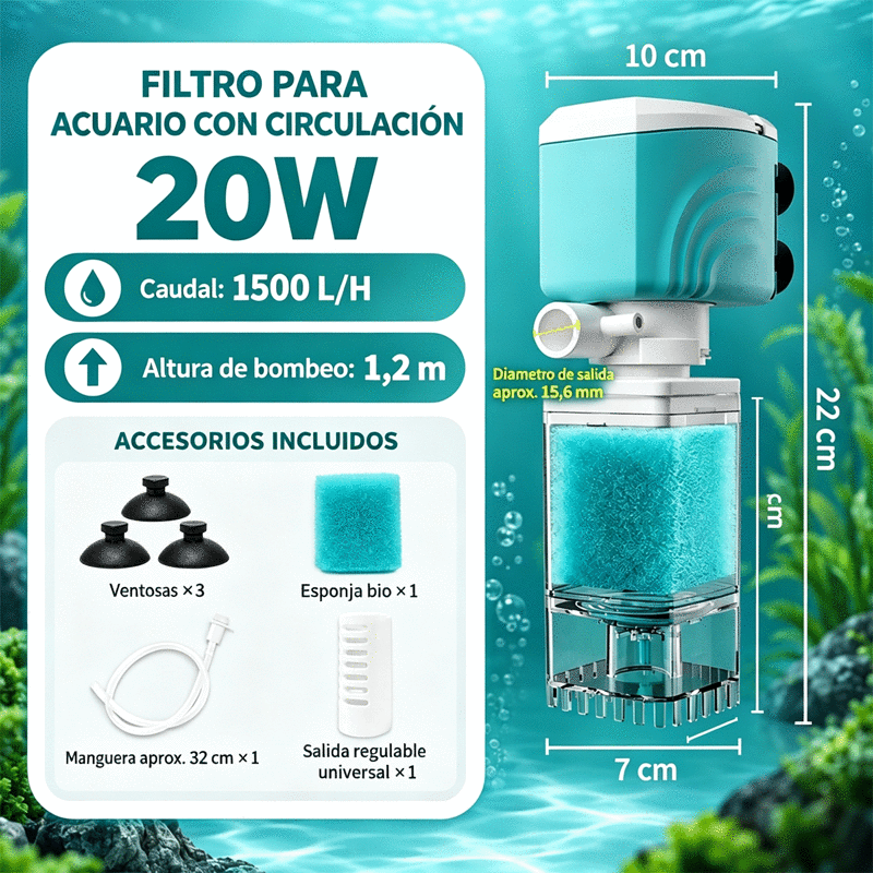 🐠💧 Filtro Interno 3 en 1 para Acuario | Aspirador de Residuos, Bomba de Agua, Oxigenación y Circulación