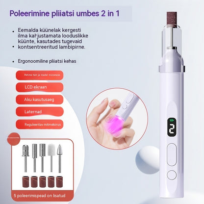 💅2-ühes elektriline küüneviil LED-lambiga (kuivatuslamp + 5 poleerimispead)