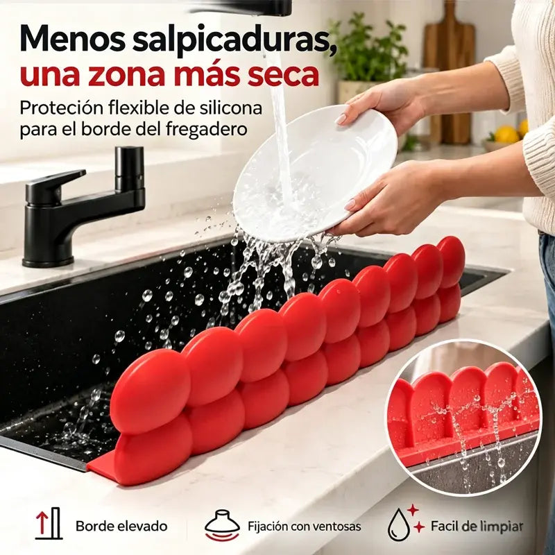 💧 Barrera Antisalpicaduras de Silicona para Fregadero | Protector Impermeable con Ventosas para Cocina y Lavabo