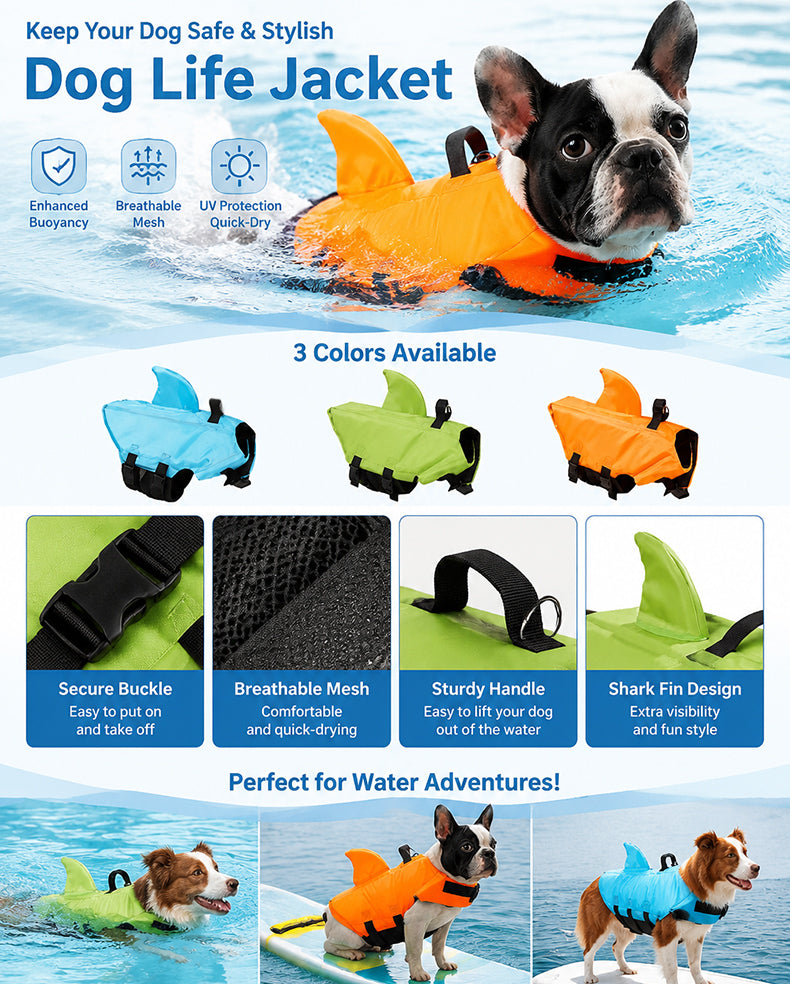 ⏰ 🦈🐶 Chaleco salvavidas ajustable con forma de tiburón: ¡Tu cachorro se verá genial! | Flotador de seguridad + diseño adorable