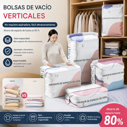 🧳【Juego de 5 piezas】💨 Bolsa de almacenamiento al vacío grande y compresible: no requiere bomba, es a prueba de fugas e ideal para ahorrar espacio en maletas y en casa ✈️