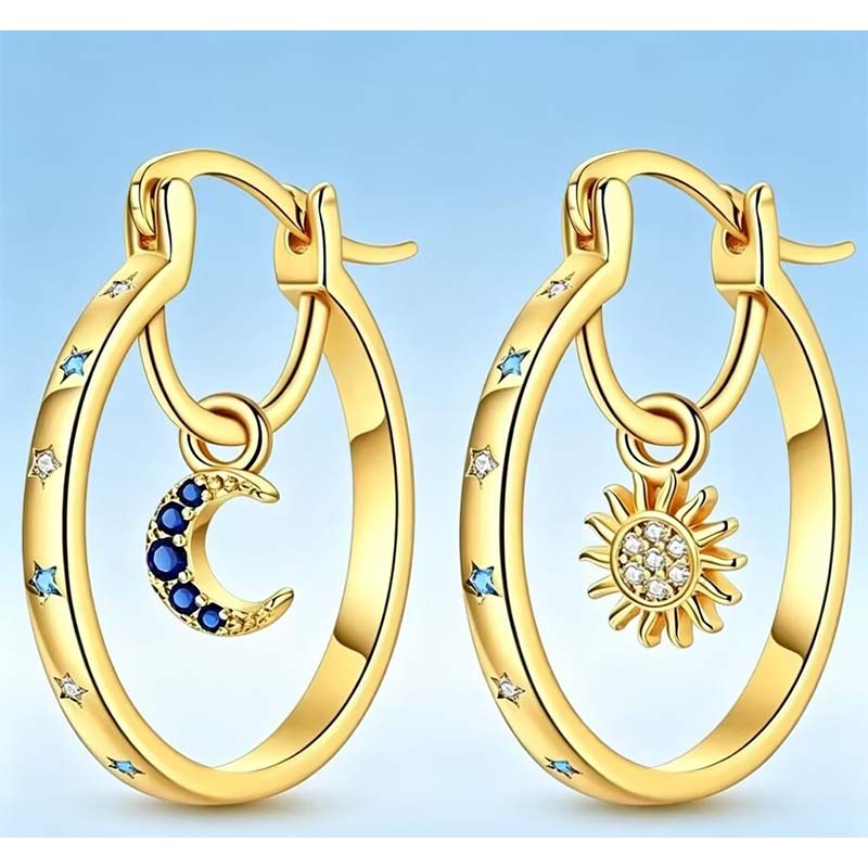 🌙 Pendientes de cielo estrellado y luna: diseño multicapa, significado profundo, hipoalergénicos ✨