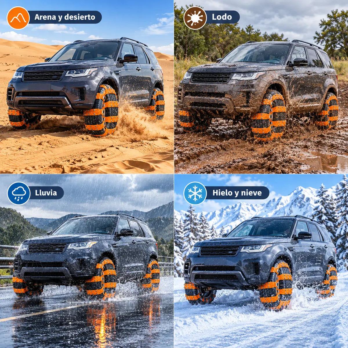🔥🚗【Paquete de 4, Herramientas de instalación incluidas】🔥 Cadenas de nieve, Cadenas de nieve de emergencia universales para neumáticos de automóvil