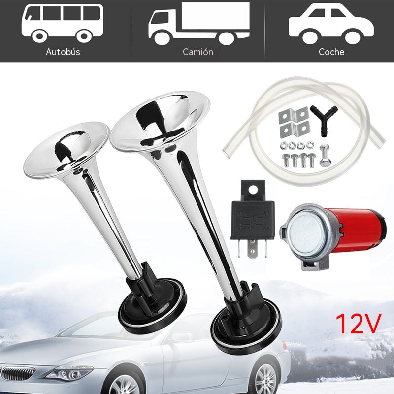 📯🚗 Kit de bocina de aire universal de doble trompeta – 115 dB, 12 V, kit de instalación completo 🔊