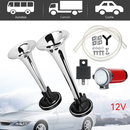 📯🚗 Kit de bocina de aire universal de doble trompeta – 115 dB, 12 V, kit de instalación completo 🔊