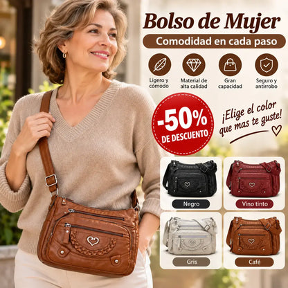 Bolso bandolera vintage con estilo para mujer — PU suave — Diseño con múltiples bolsillos, gran capacidad de almacenamiento