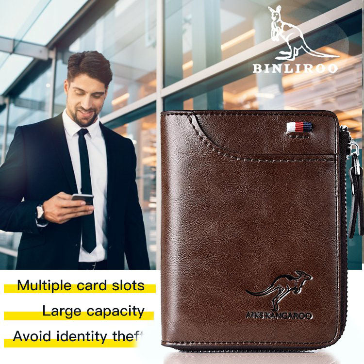 Cartera antimagnética para hombre, de cuero suave y gran capacidad