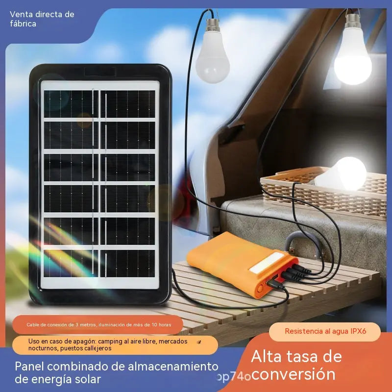 ☀️Sistema de energía solar portátil: ¡proporciona una fuente de energía continua tanto en casa como en aventuras al aire libre! ✨🔋【Panel solar + almacenamiento de energía de 3600 mAh + sistema de 3 luces】