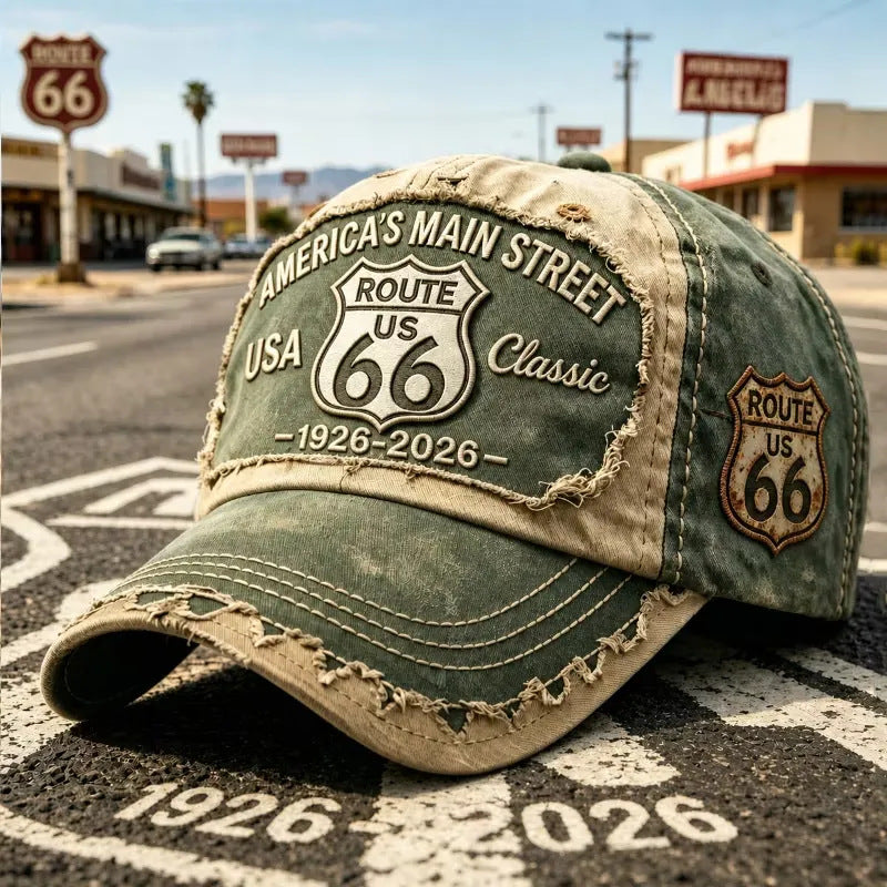 🧢🌟Gorra de béisbol retro ajustable de la Ruta 66, la elección perfecta para los entusiastas del ciclismo.