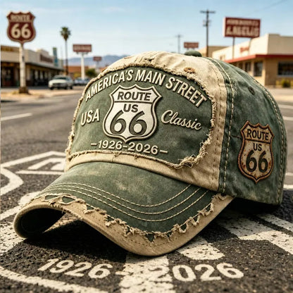 Nastavljiva retro baseball kapa Route 66, odlična izbira za ljubitelje kolesarjenja.