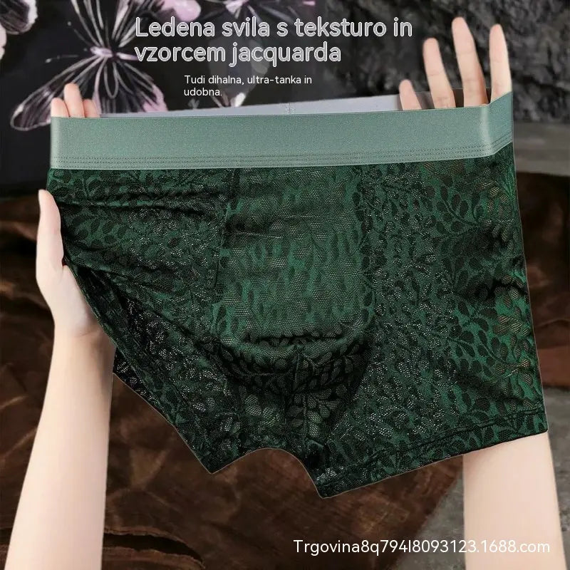 【L-4XL】Moško mrežasto spodnje perilo iz ledene svile, večje velikosti, zračno.