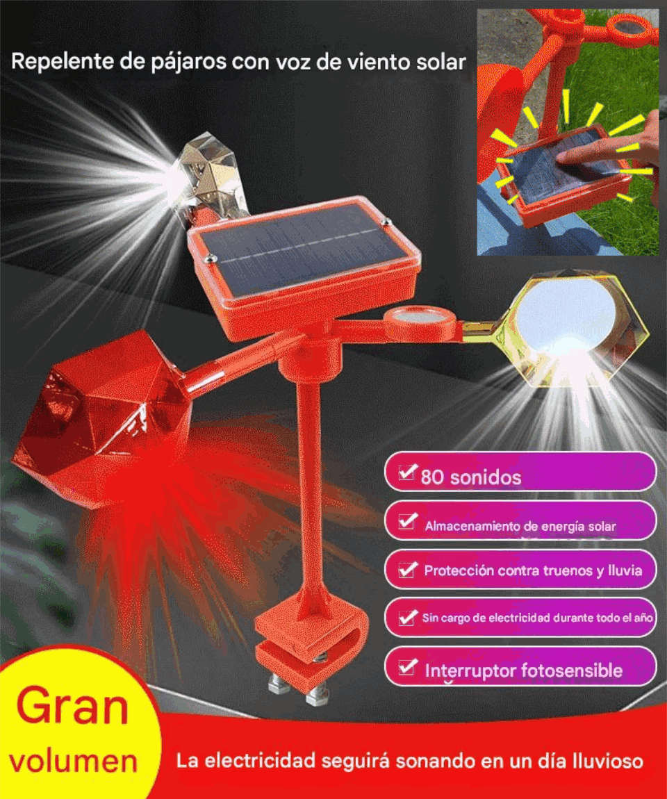👍Ahuyentador solar de pájaros,Este dispositivo disuasorio giratorio con energía solar repele a las aves y a los animales salvajes, protegiendo así jardines y huertos.
