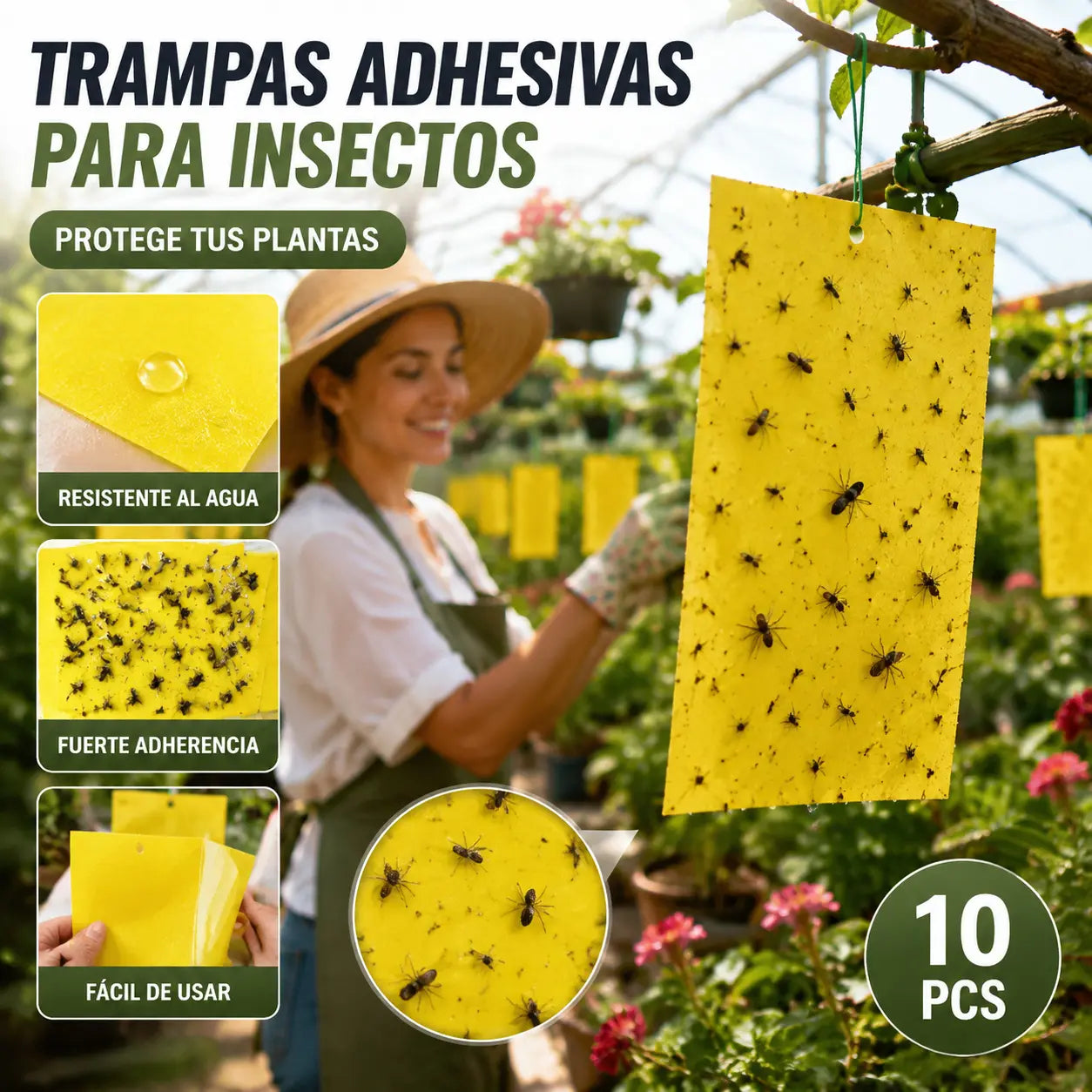 【60 piezas】Tablero adhesivo de insectos de doble cara amarillo