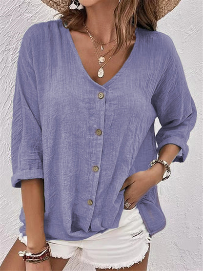 50%OFF🔥【S-5XL】Camisa casual suelta con cuello en V para mujer