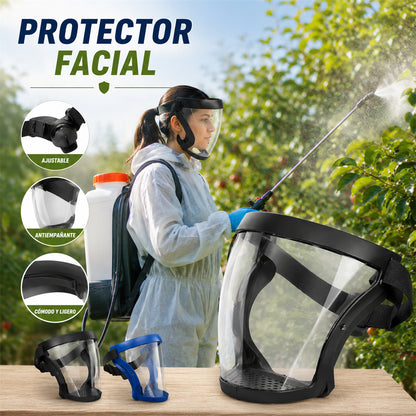 Pantalla facial de plástico de cobertura total para la aplicación de pesticidas agrícolas: equipo de protección y seguridad, unisex.