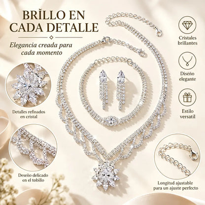 💎✨ Conjunto de Joyas de Lujo para Mujer | Set de Collar, Pendientes y Pulsera con Flor de Loto y Circonitas