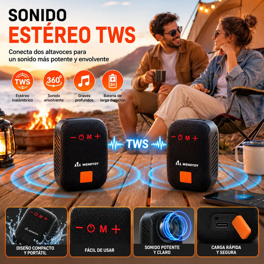 🚴‍♂️🎵 Altavoz Bluetooth impermeable para bicicleta – IPX5, estéreo TWS, llamadas manos libres. Montaje seguro, alcance de 70 m. ¡Pedalea con ritmo! 🔊✨