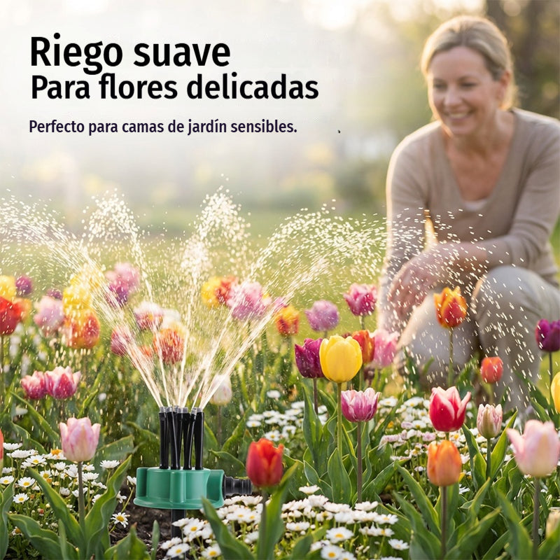 ✨ Aspersor automático multicabezal de jardín de 360°