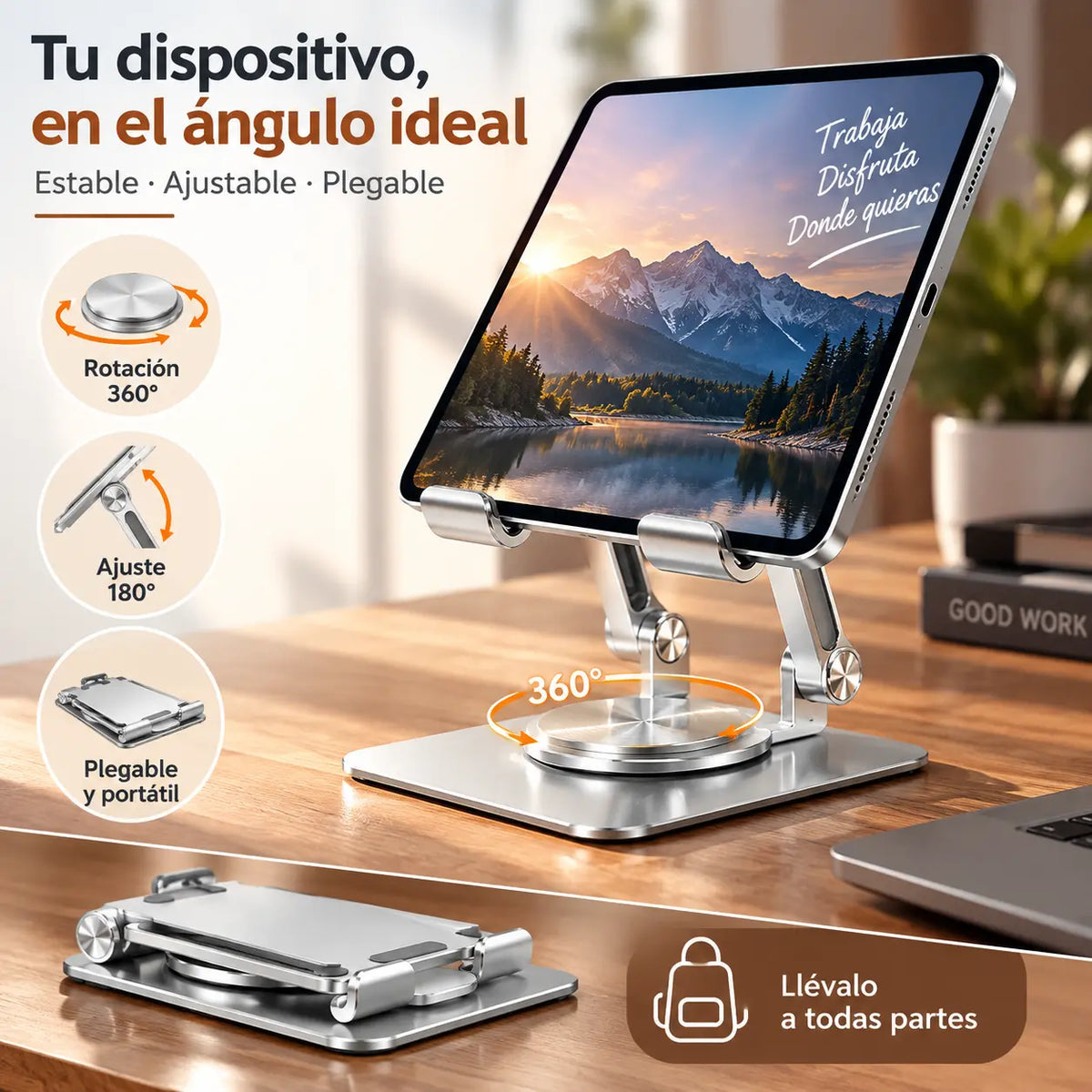 💥💻 Soporte giratorio 360° para portátil de aleación de aluminio – estable, portátil y ergonómico