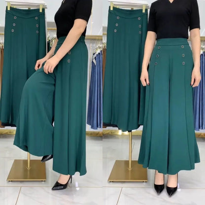 🔥【45-90kg】Falda de pantalón de pierna ancha y cintura alta drapeada a la moda para mujer