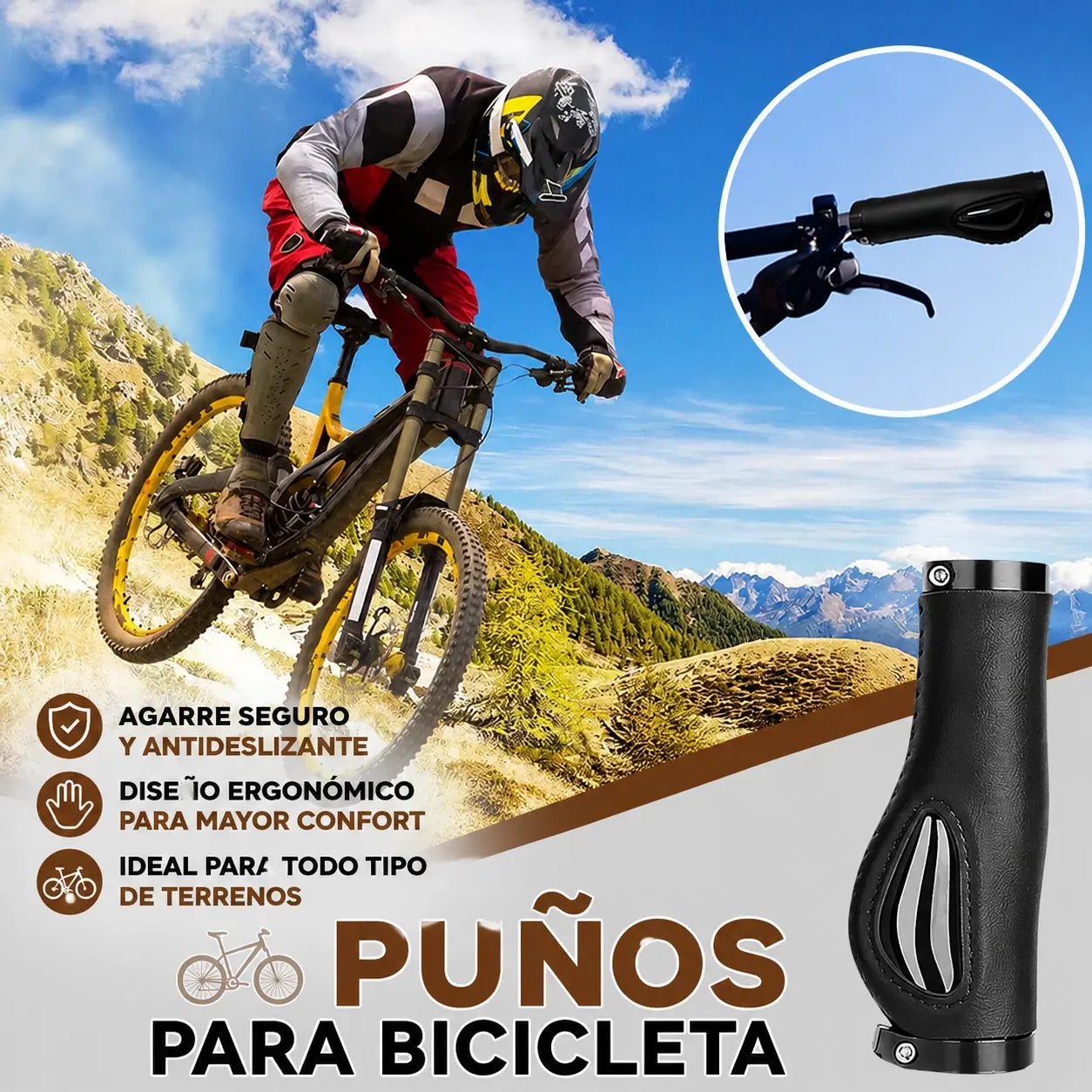 🚴 ¡50% OFF! Puños Ergonómicos Antivibración para Bicicleta con Apoyo de Palma 🔥