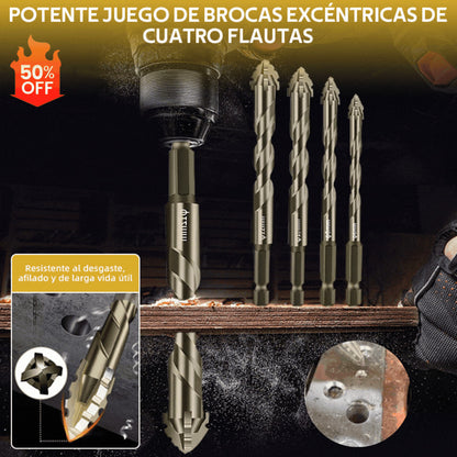 4+5+6+8+10+12mm（6 piezas）🔥Juego de brocas excéntricas de 4 flautas de alta resistencia-