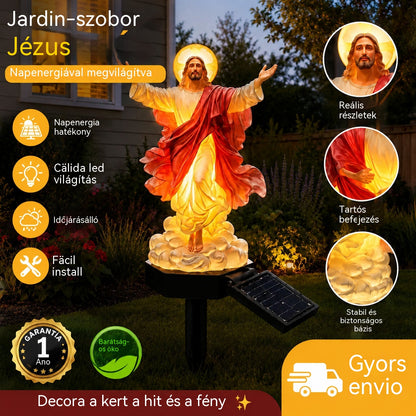 🔥 Napenergiával működő megvilágított Jézus-kerti szobor
