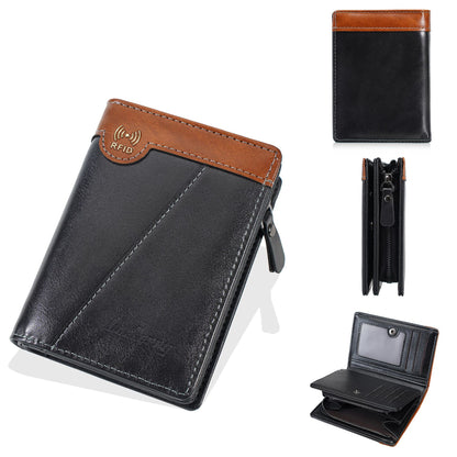 ⏰【Oferta por tiempo limitado】✨Nueva billetera con cremallera estilo retro de primera calidad para hombre con función antirrobo RFID.