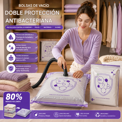 ✨(5 unidades)💨 Bolsa de almacenamiento al vacío grande y comprimible: no requiere bomba, es hermética e ideal para ahorrar espacio en maletas y en casa ✈️