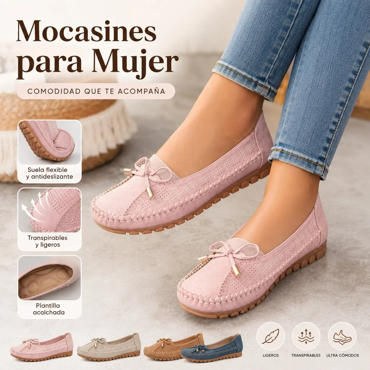 🔥【36-43】 Zapatos ortopédicos para mujer (tallas 36-43), fabricados en piel auténtica, ligeros, antideslizantes, transpirables y cómodos.