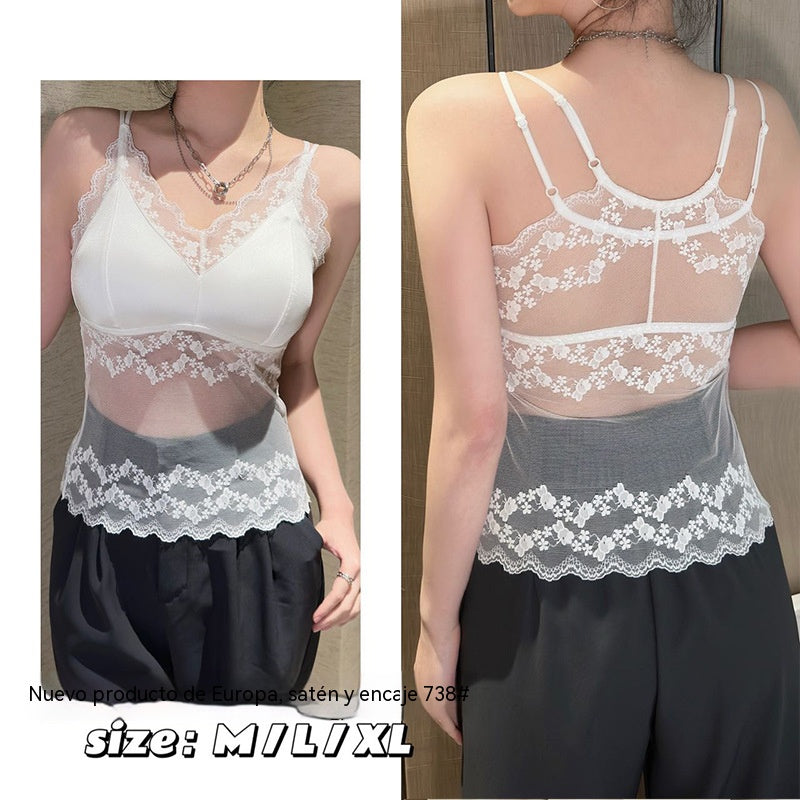 【42-88 kg】Nuevo sujetador camisero de una pieza de encaje francés sin espalda con copas incorporadas para mayor sujeción y realce.