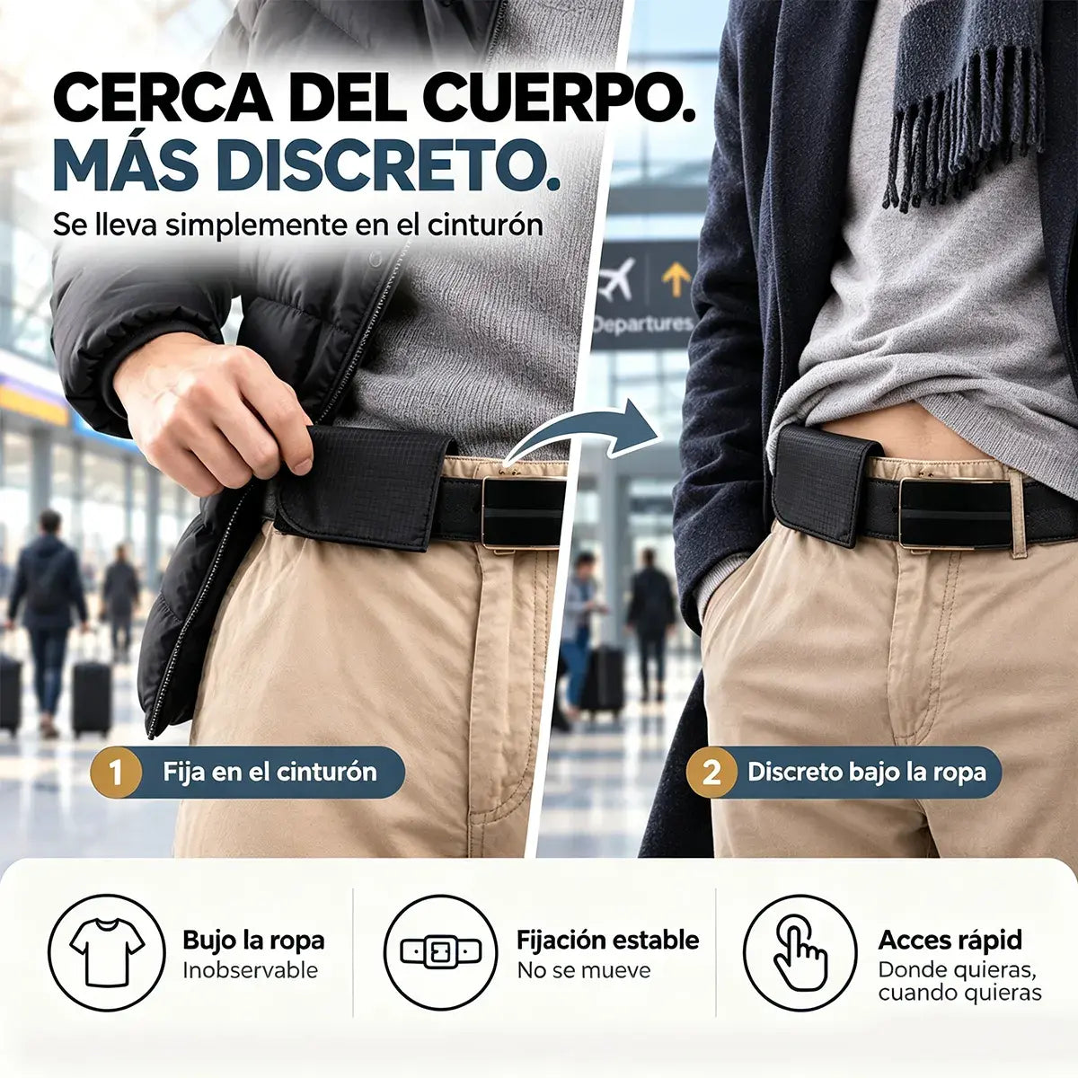 Riñonera Mini de Viaje para Mujer y Hombre | Bolsa Compacta para Pasaporte, Dinero, Tarjetas y Documentos