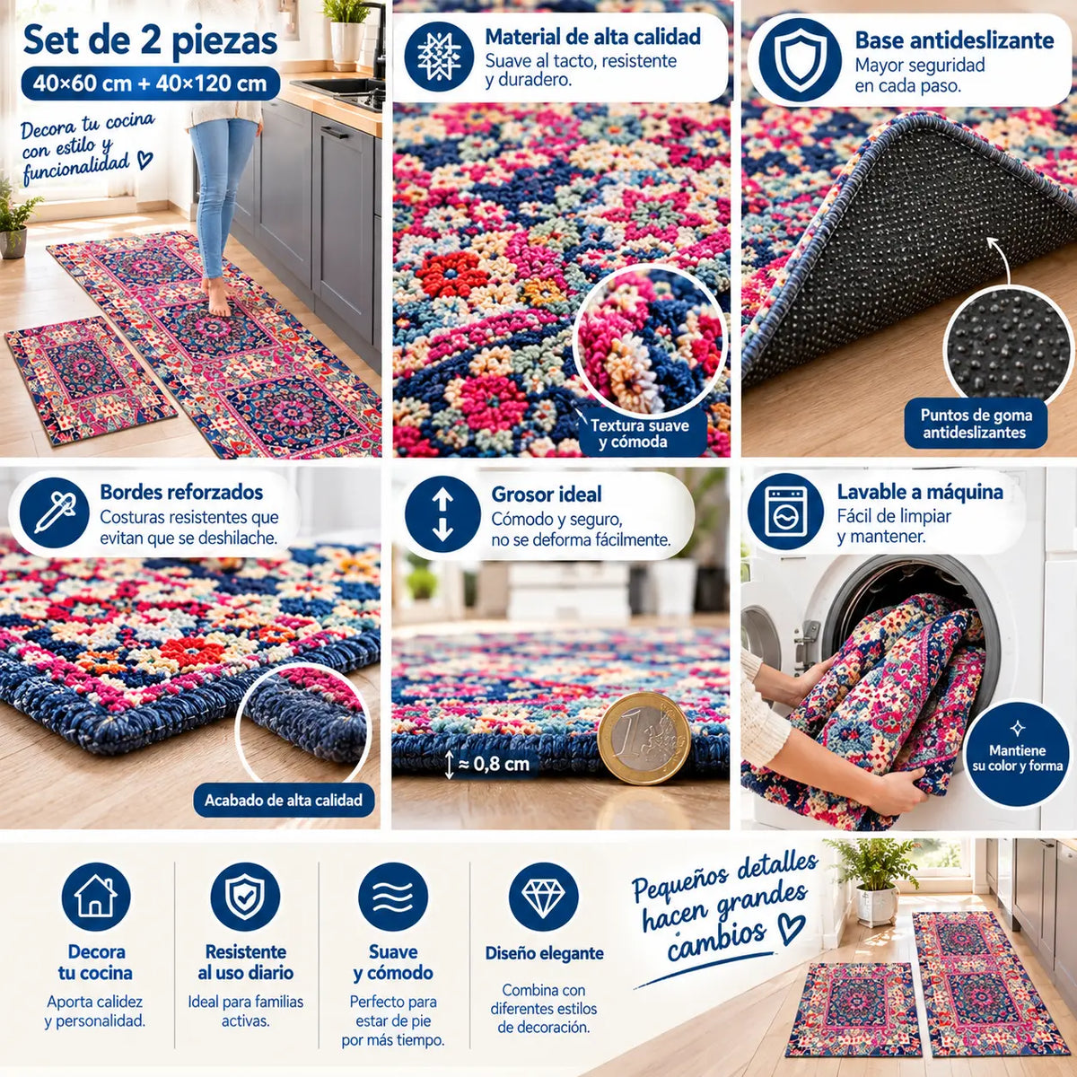 🧽 (40*60 cm + 40*120 cm)2 piezas 29€✨ Alfombra de cocina de diatomita antideslizante súper absorbente