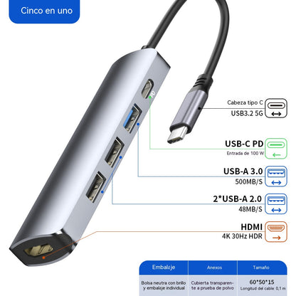 💻Hub USB-C portátil 5 en 1 con salida HDMI 4K